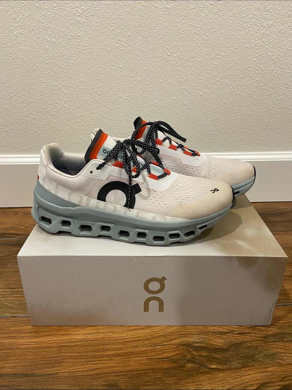 On Cloudmonster Running Shoes - White with Gray Accents M11